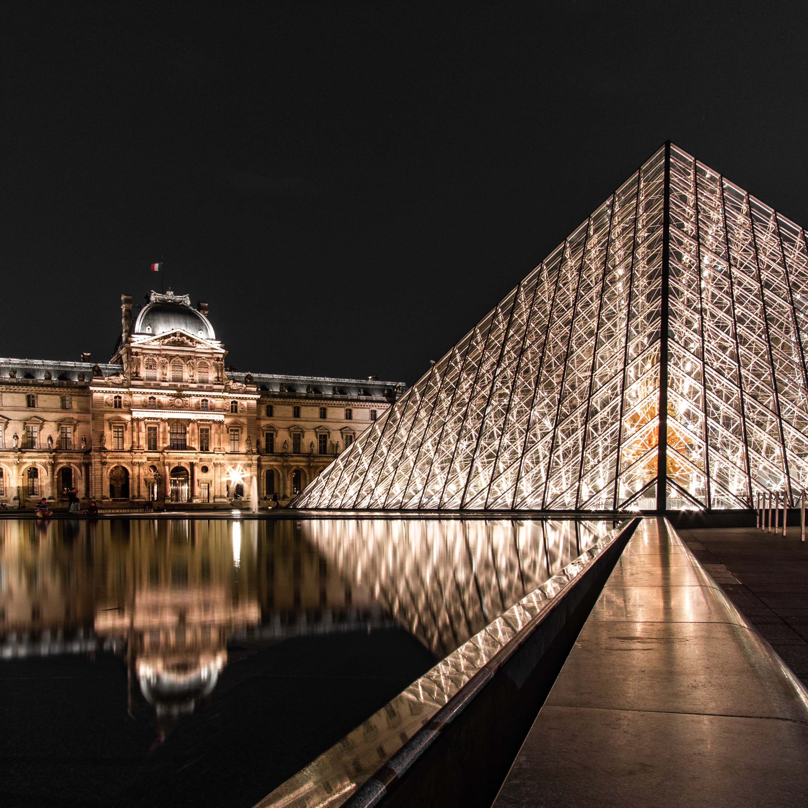 Louvre at Night lights outside